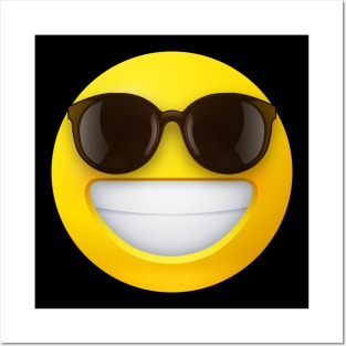 Beaming face emoji with sunglasses Posters and Art